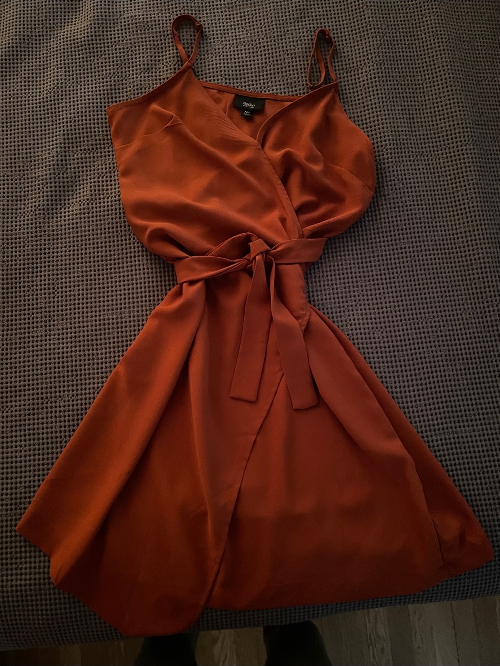 Mossimo Supply Co. Rust-orange Satin Wrap Mini Dress with Waist Tie